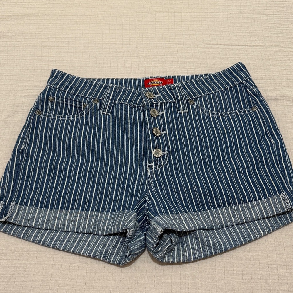 Dickies Button Fly Railroad Striped Shorts | Size 5/27 | High Rise | NWOT